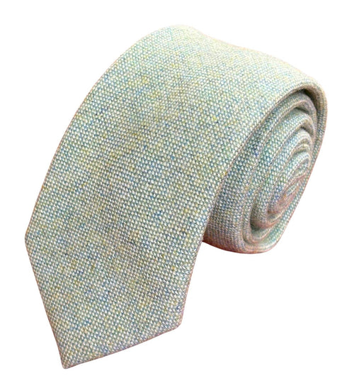 mint pistachio wool tie with blue flecks  and matching pocket square